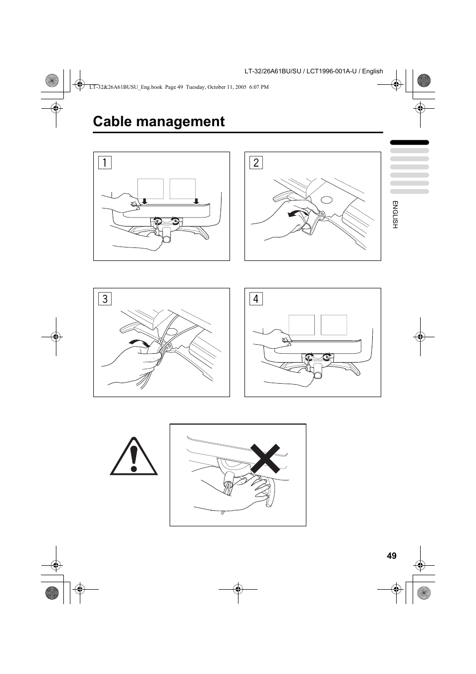 Cable management, Cable management 1 2 3 4 | JVC WIDE LCD PANEL TV LT-26A61BJ User Manual | Page 102 / 104
