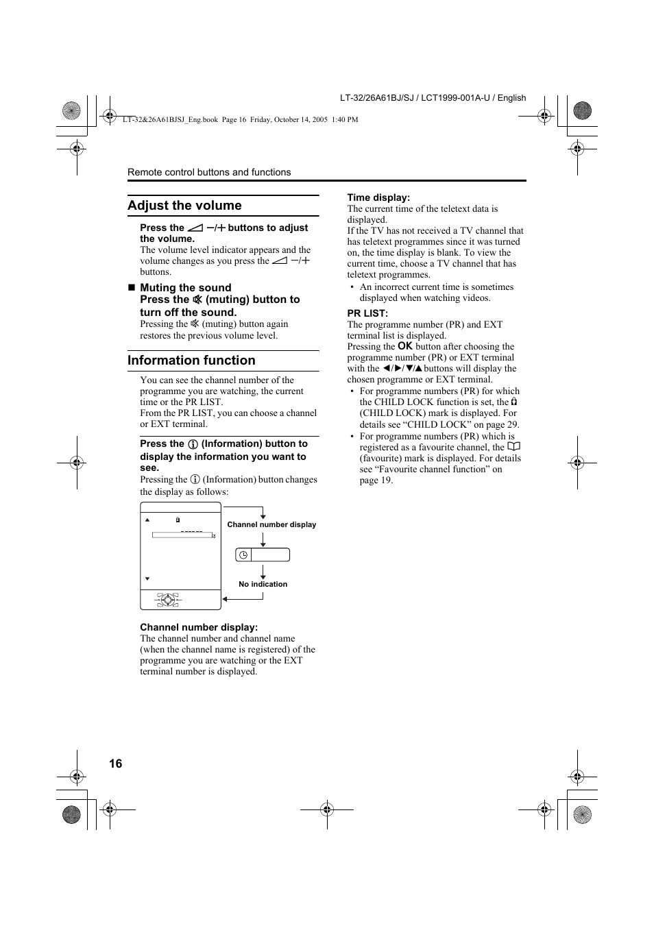 Adjust the volume, Information function, Adjust the volume information function | JVC WIDE LCD PANEL TV LT-26A61BJ User Manual | Page 18 / 104