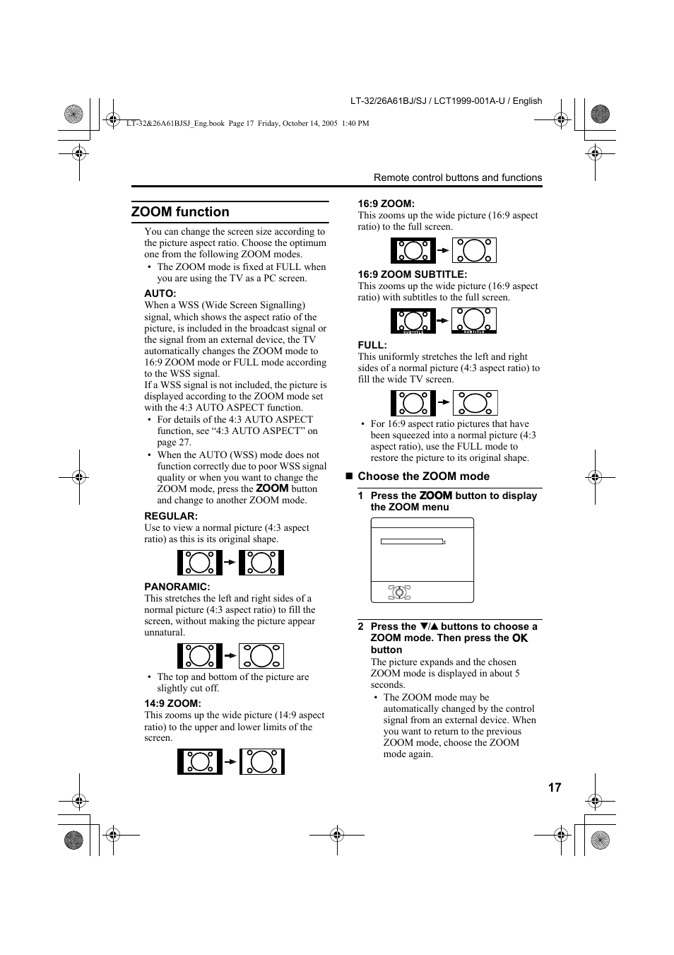 Zoom function | JVC WIDE LCD PANEL TV LT-26A61BJ User Manual | Page 19 / 104