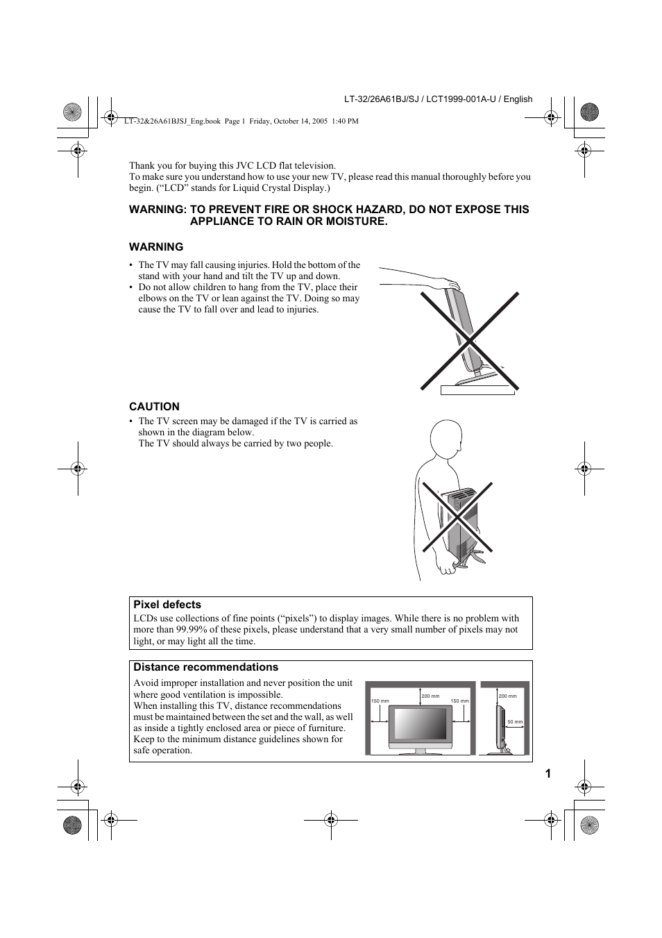 JVC WIDE LCD PANEL TV LT-26A61BJ User Manual | Page 3 / 104