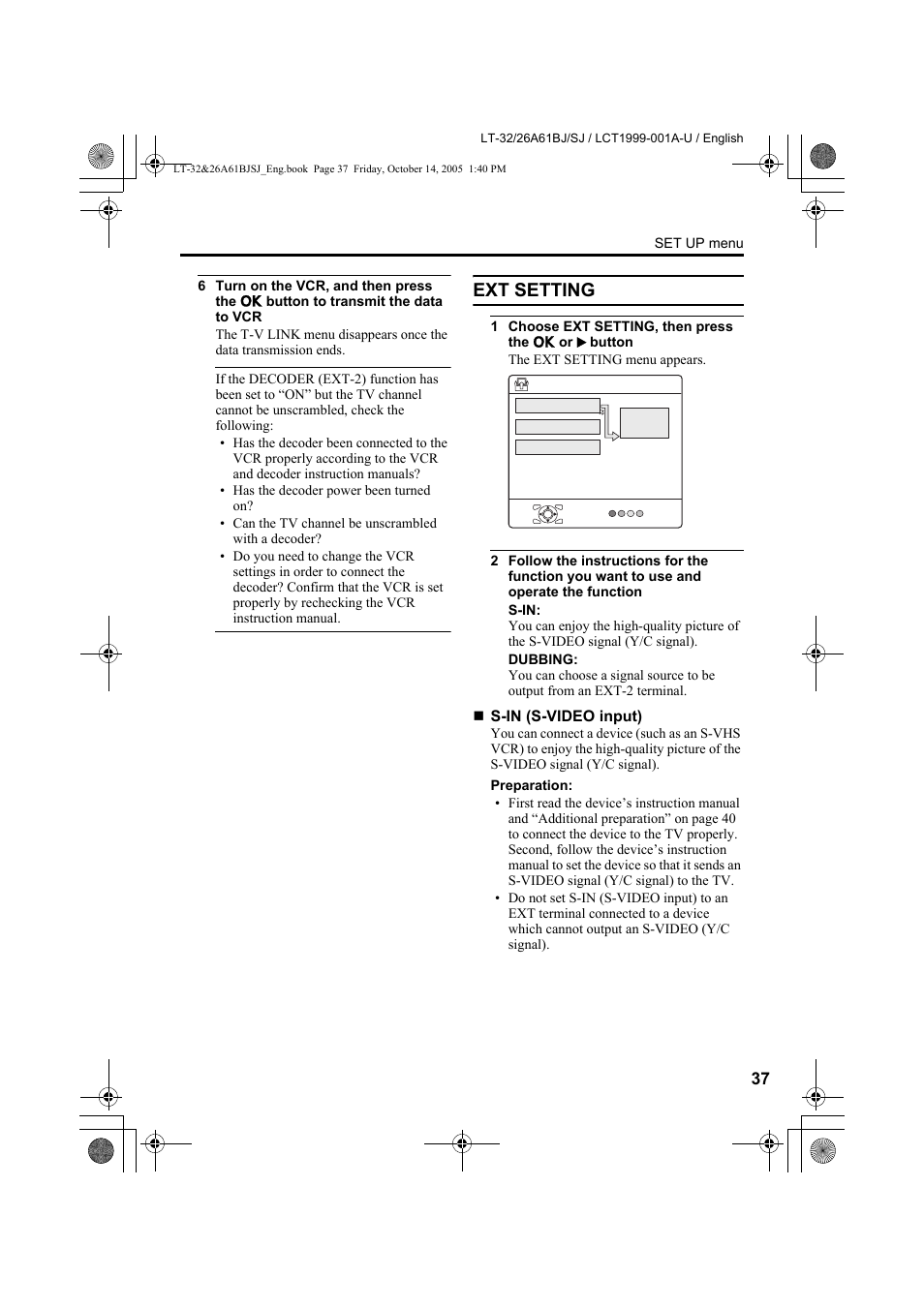 Ext setting, For details, see “s-in (s-video input) | JVC WIDE LCD PANEL TV LT-26A61BJ User Manual | Page 39 / 104