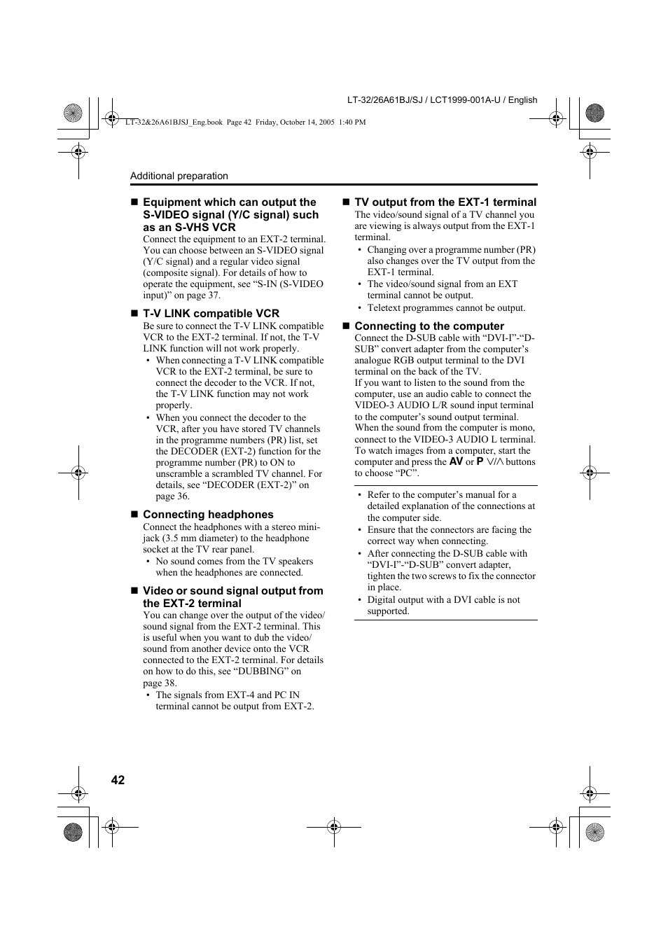 JVC WIDE LCD PANEL TV LT-26A61BJ User Manual | Page 44 / 104