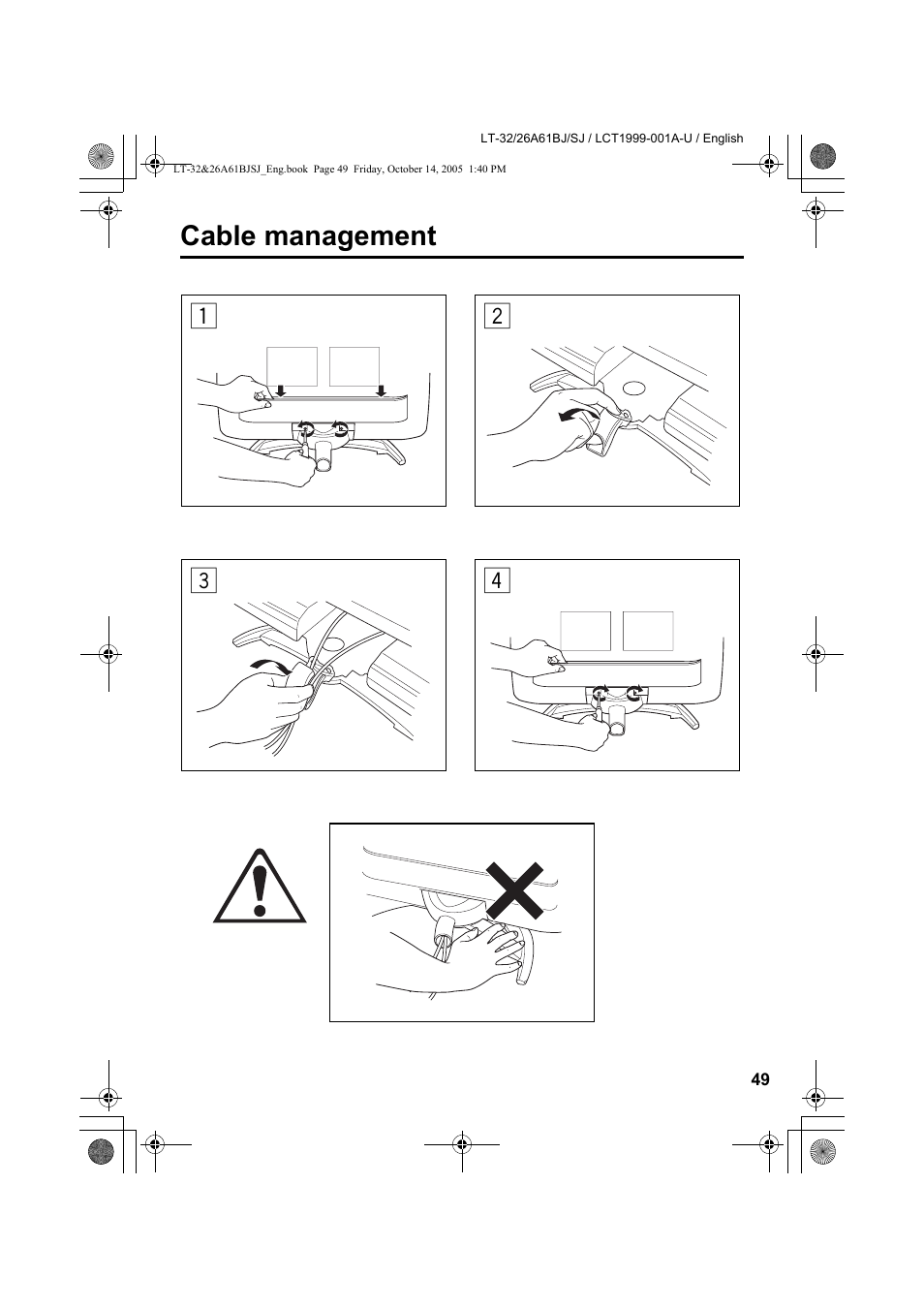 Cable management, Cable management 1 2 3 4 | JVC WIDE LCD PANEL TV LT-26A61BJ User Manual | Page 51 / 104