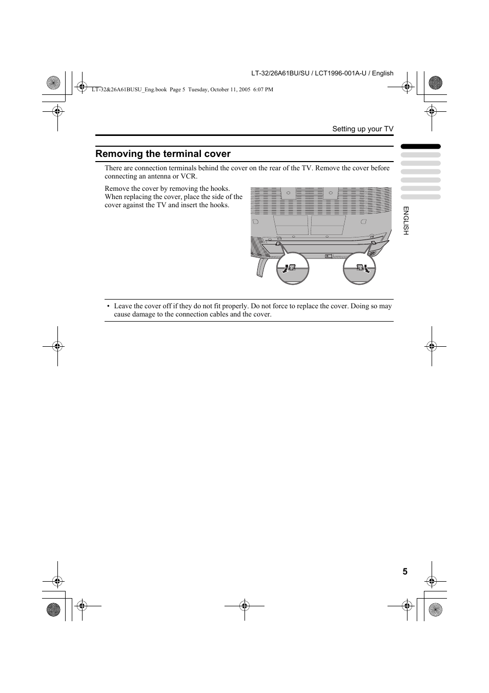 Removing the terminal cover | JVC WIDE LCD PANEL TV LT-26A61BJ User Manual | Page 58 / 104