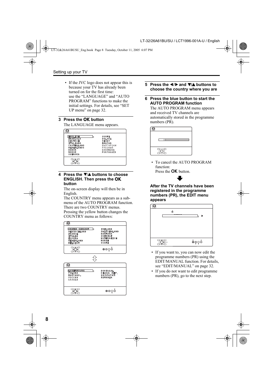 Setting up your tv | JVC WIDE LCD PANEL TV LT-26A61BJ User Manual | Page 61 / 104