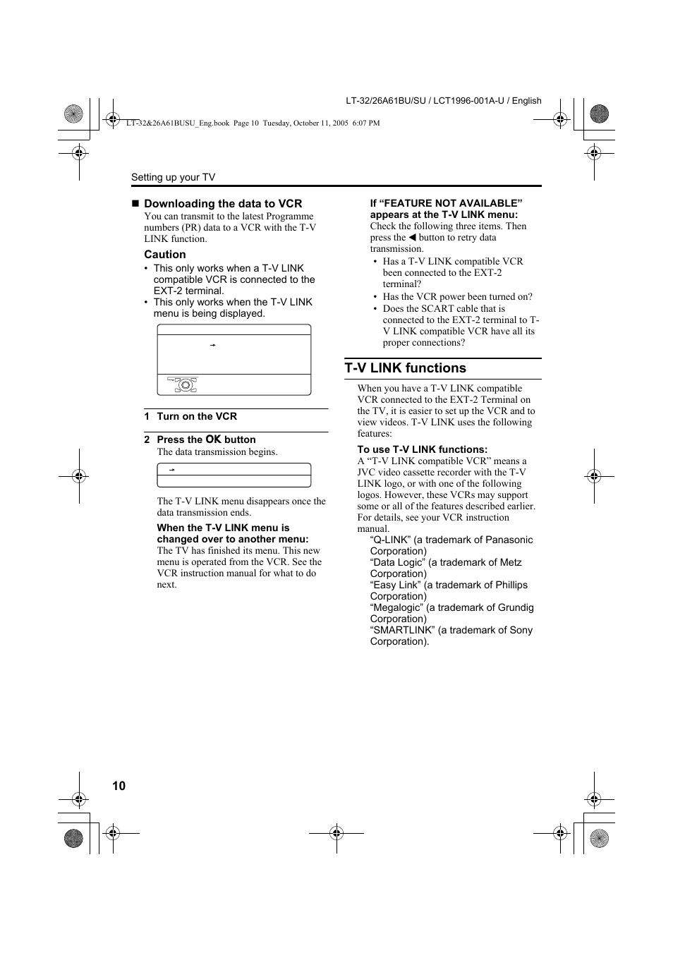 T-v link functions | JVC WIDE LCD PANEL TV LT-26A61BJ User Manual | Page 63 / 104