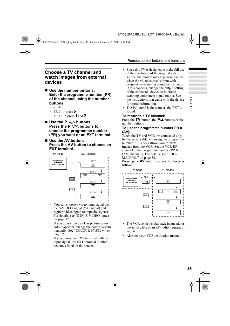 Choose a tv channel and watch images, From external devices | JVC WIDE LCD PANEL TV LT-26A61BJ User Manual | Page 68 / 104