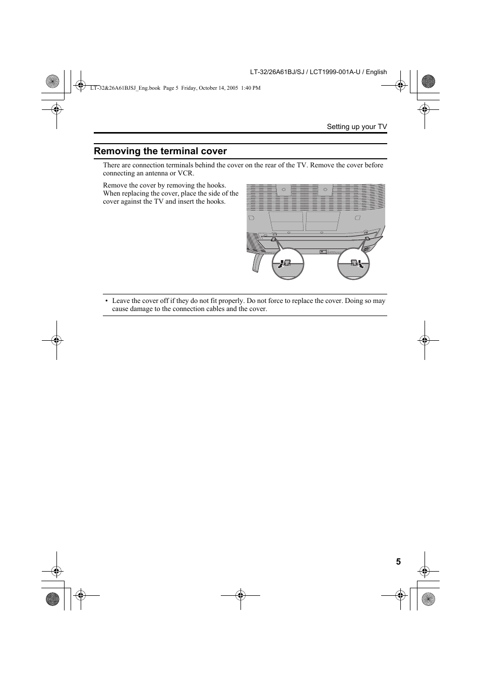 Removing the terminal cover | JVC WIDE LCD PANEL TV LT-26A61BJ User Manual | Page 7 / 104