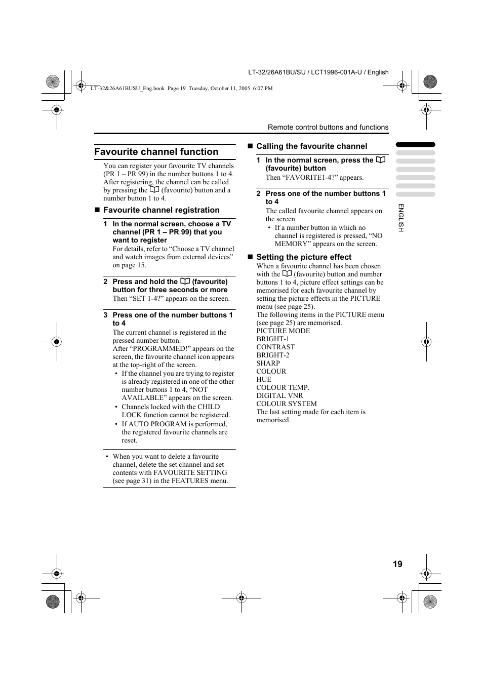 Favourite channel function | JVC WIDE LCD PANEL TV LT-26A61BJ User Manual | Page 72 / 104