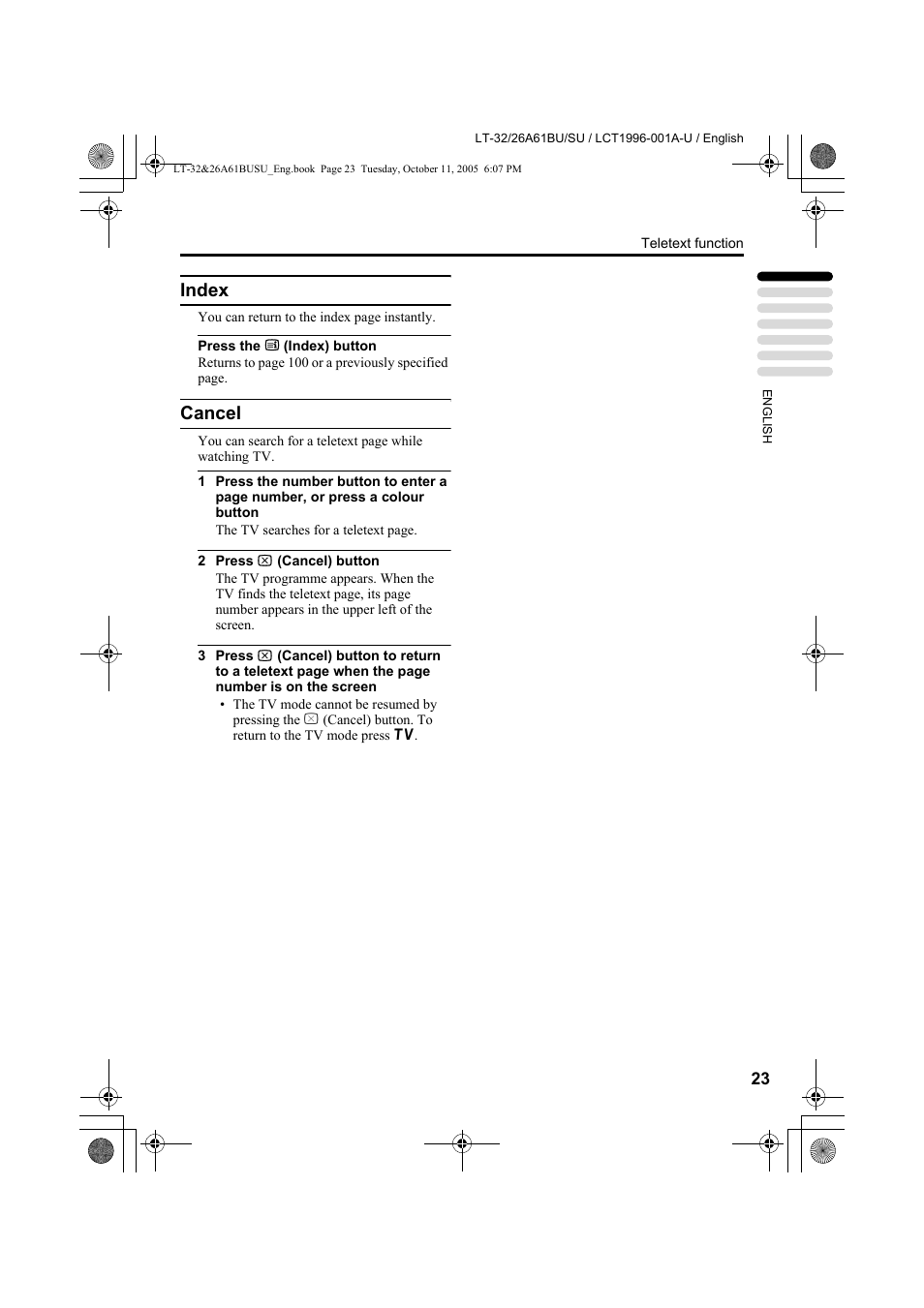 Index, Cancel, Index cancel | JVC WIDE LCD PANEL TV LT-26A61BJ User Manual | Page 76 / 104