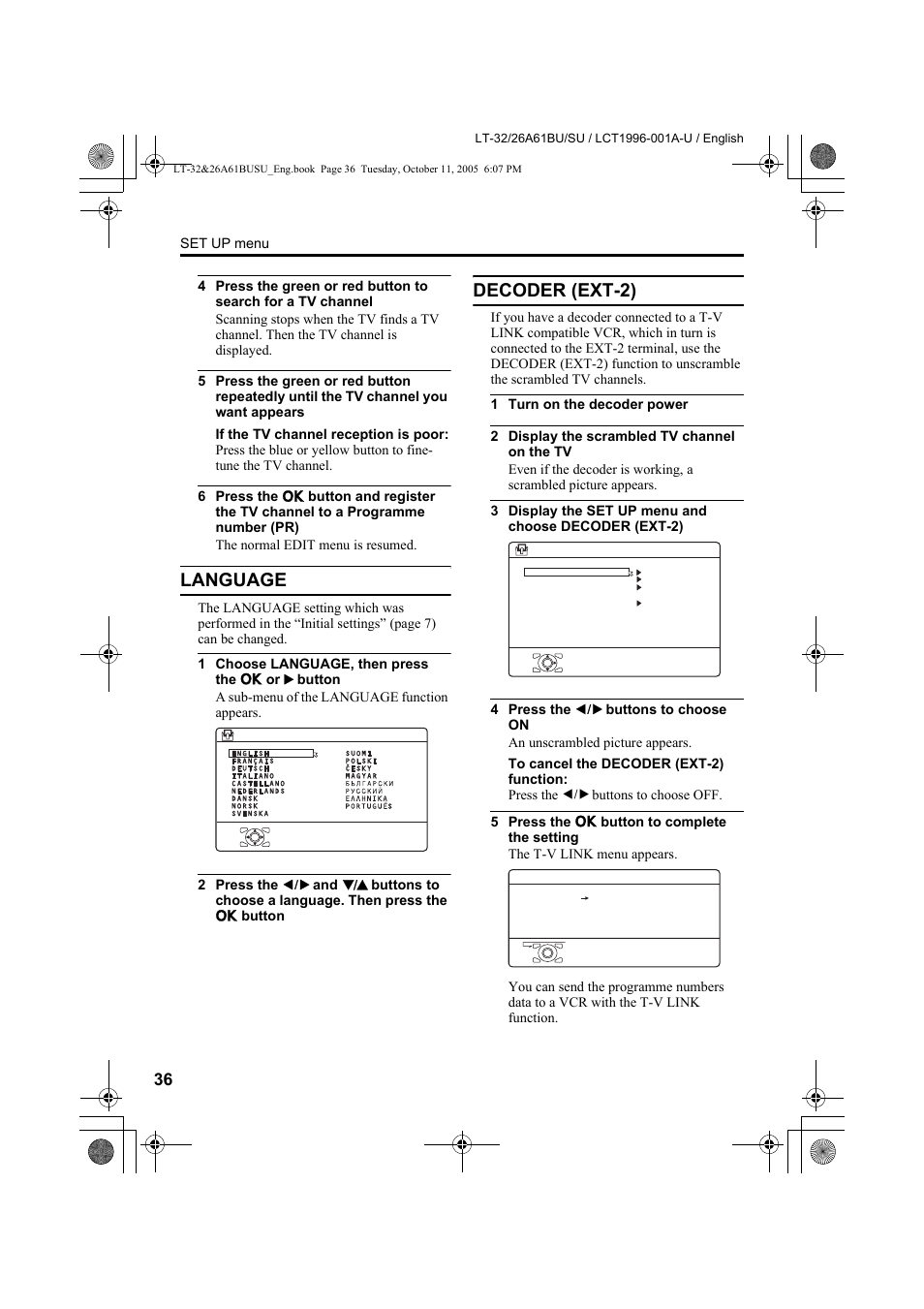 Language, Decoder (ext-2), Language decoder (ext-2) | JVC WIDE LCD PANEL TV LT-26A61BJ User Manual | Page 89 / 104