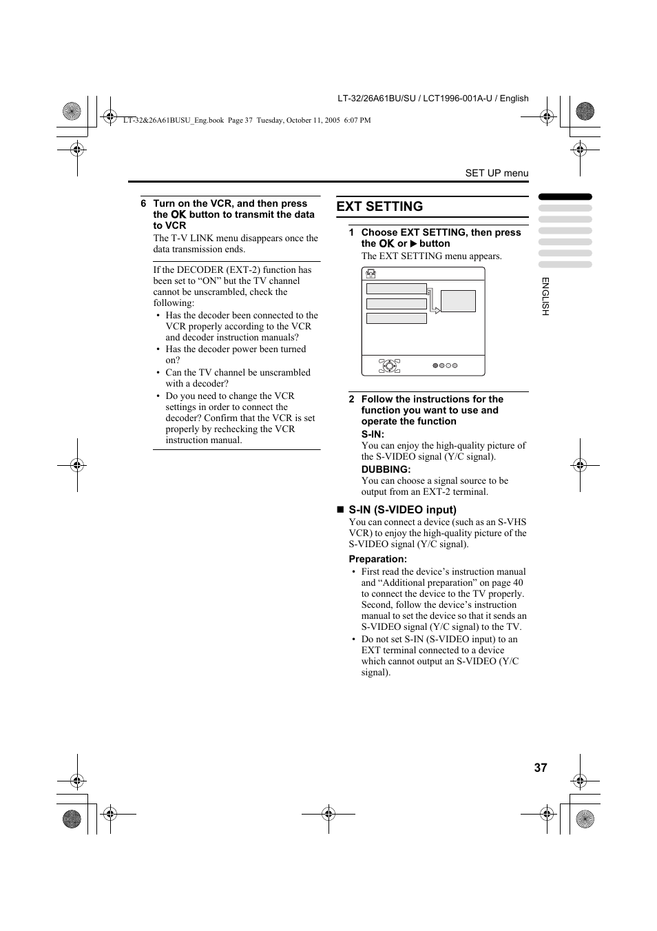 Ext setting, For details, see “s-in (s-video input) | JVC WIDE LCD PANEL TV LT-26A61BJ User Manual | Page 90 / 104