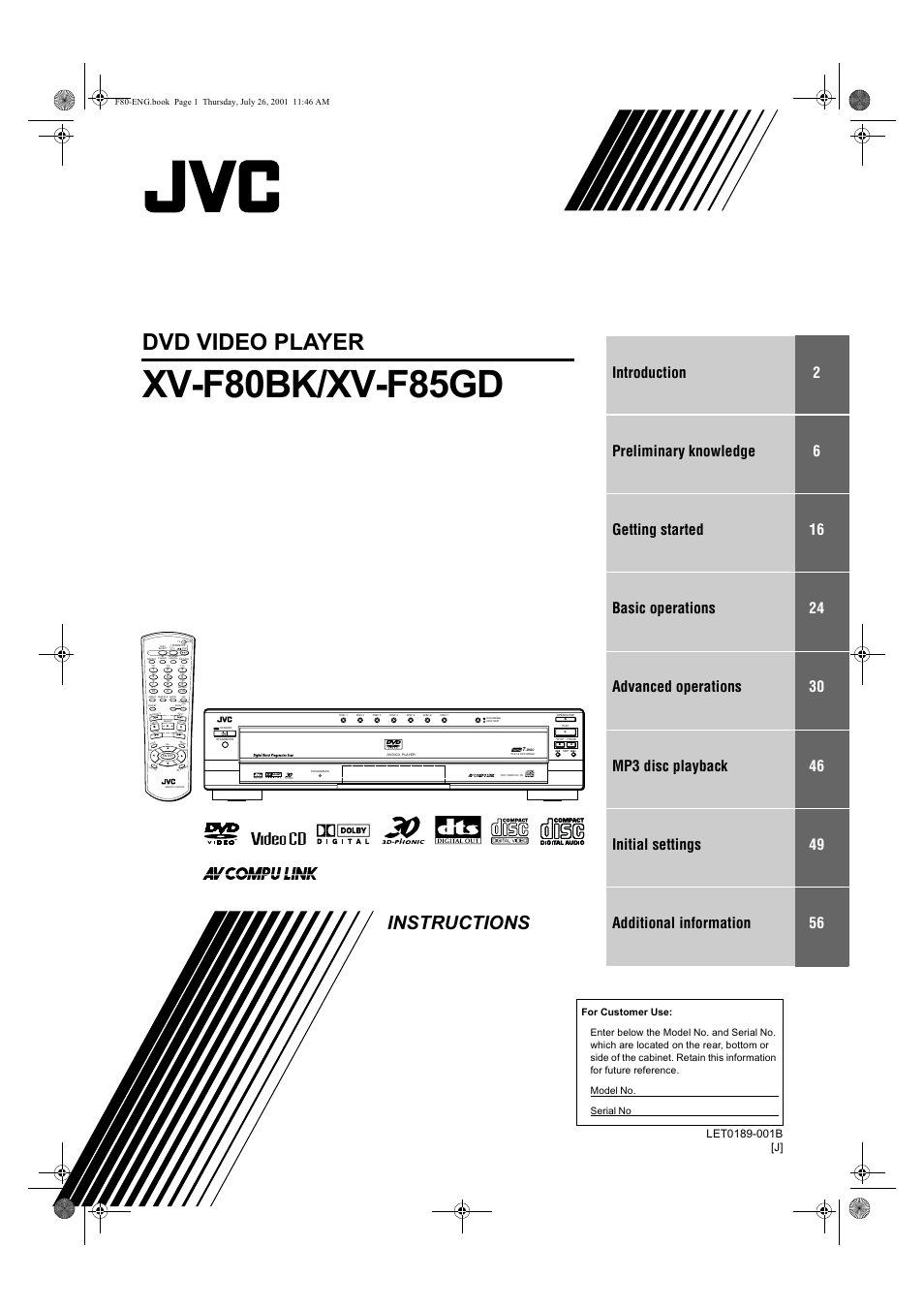 JVC XV-F80BK User Manual | 67 pages