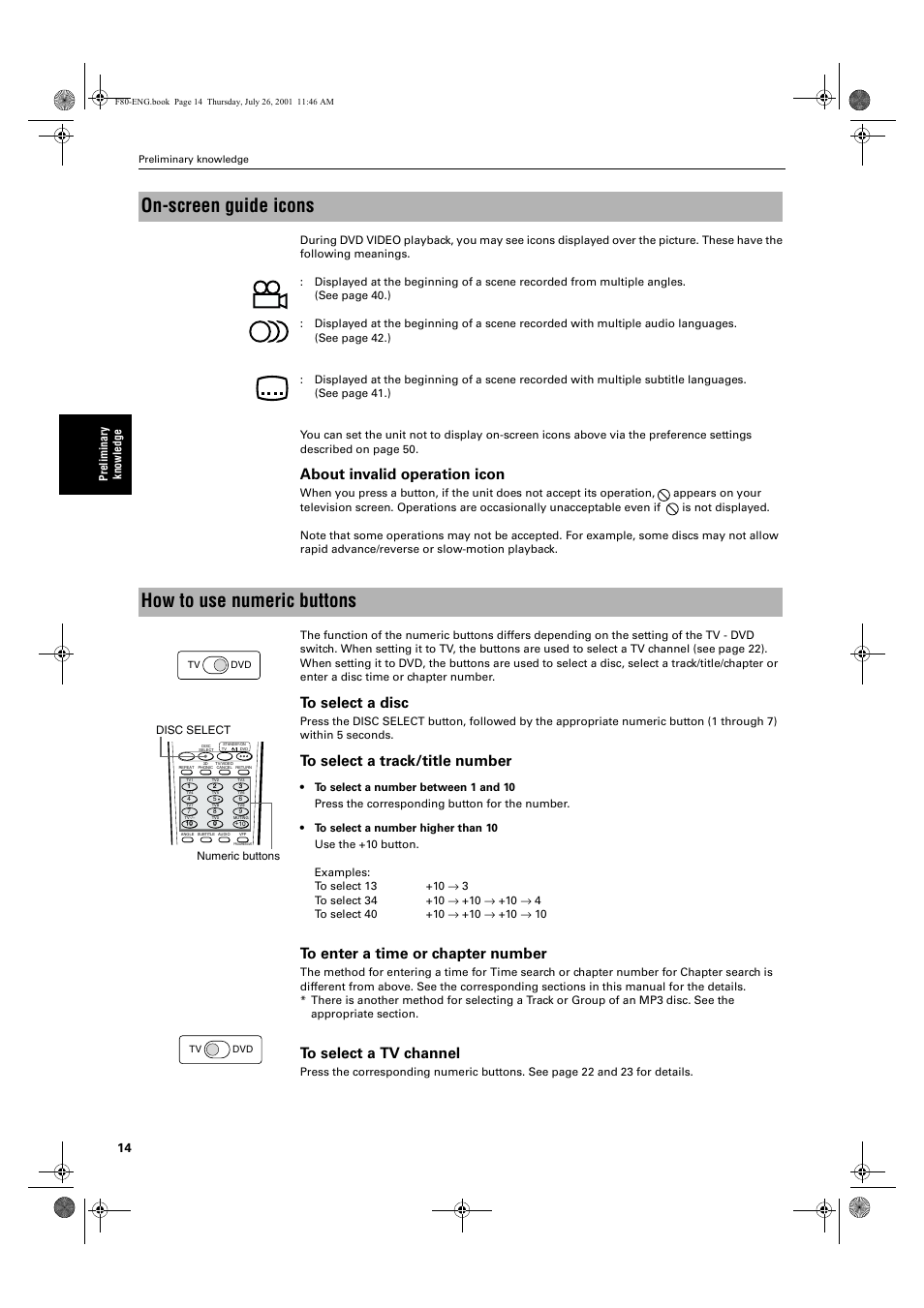 On-screen guide icons, How to use numeric buttons, About invalid operation icon | JVC XV-F80BK User Manual | Page 16 / 67