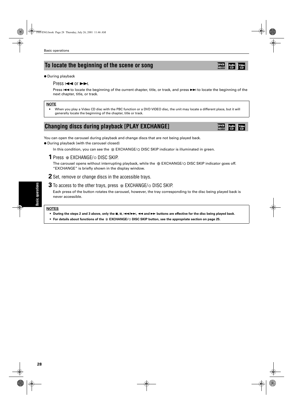 Changing discs during playback [play exchange | JVC XV-F80BK User Manual | Page 30 / 67