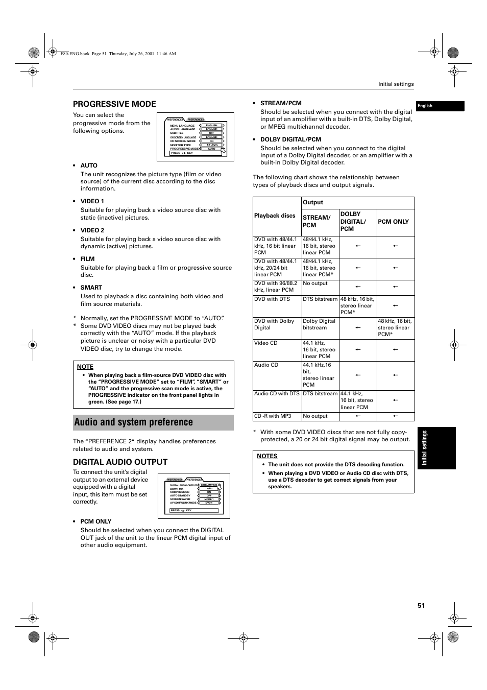 Audio and system preference, Progressive mode, Digital audio output | JVC XV-F80BK User Manual | Page 53 / 67
