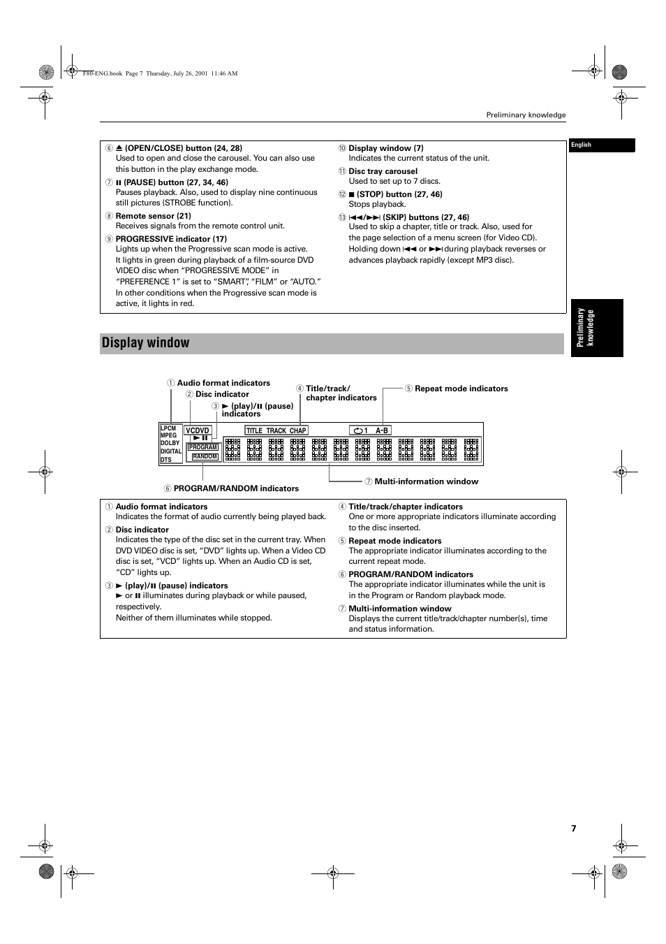 Display window | JVC XV-F80BK User Manual | Page 9 / 67