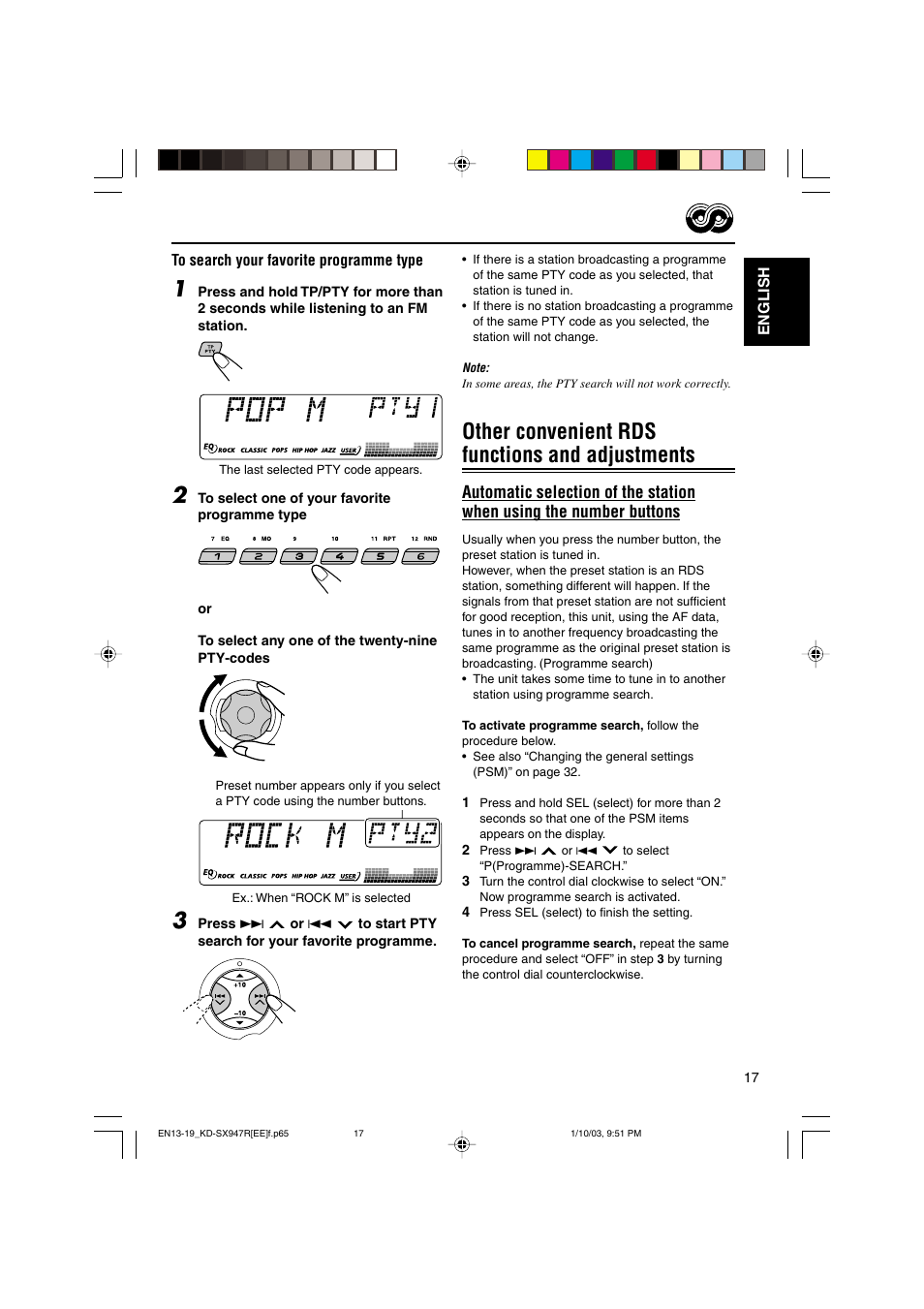 Other convenient rds functions and adjustments | JVC GET0126-001A User Manual | Page 17 / 56