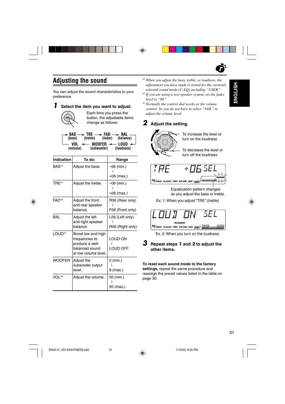 Adjusting the sound, English | JVC GET0126-001A User Manual | Page 31 / 56