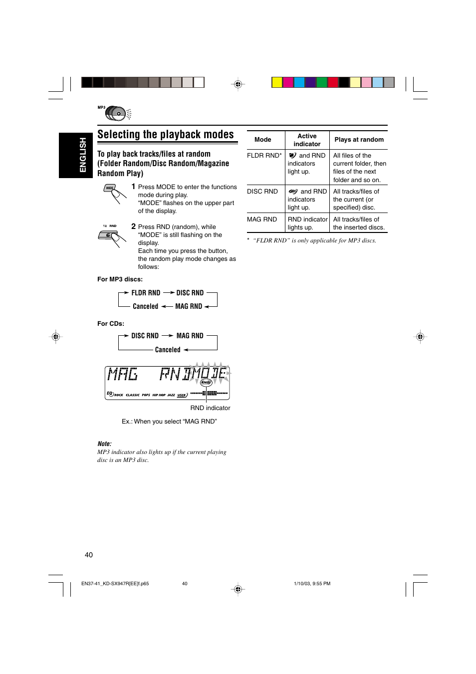 Selecting the playback modes | JVC GET0126-001A User Manual | Page 40 / 56