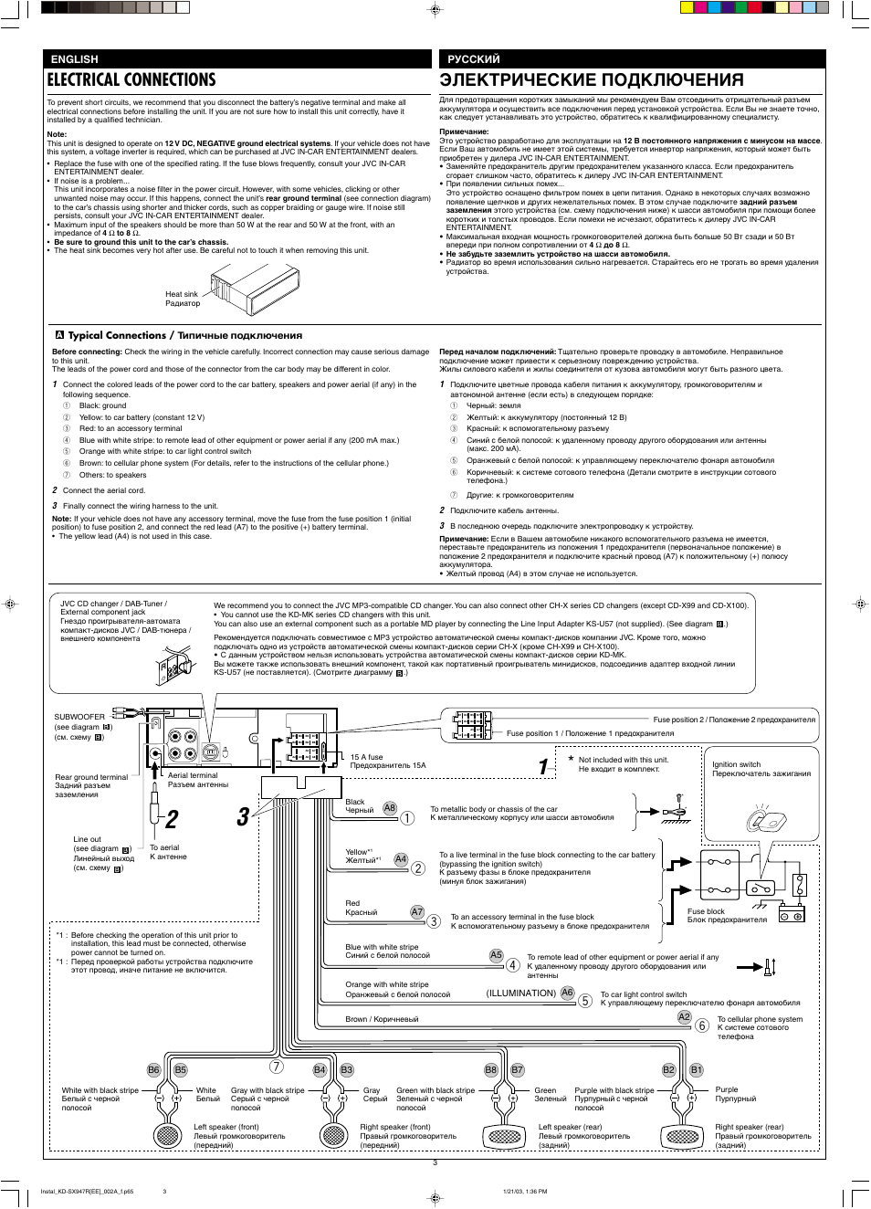 Electrical connections, Электрические подключения, English русский | Typical connections / типичные подключения | JVC GET0126-001A User Manual | Page 55 / 56