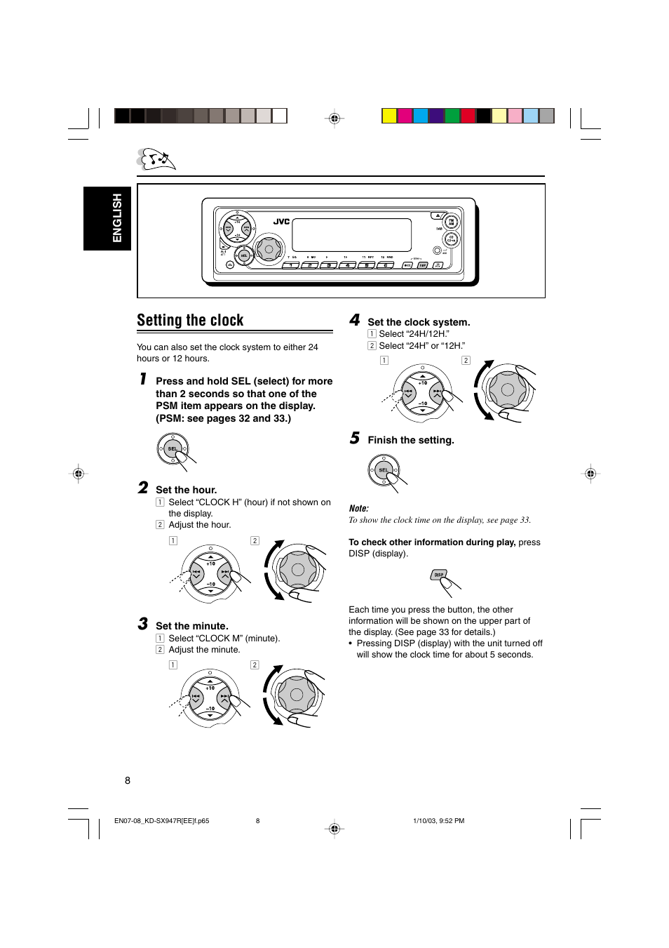 Setting the clock | JVC GET0126-001A User Manual | Page 8 / 56