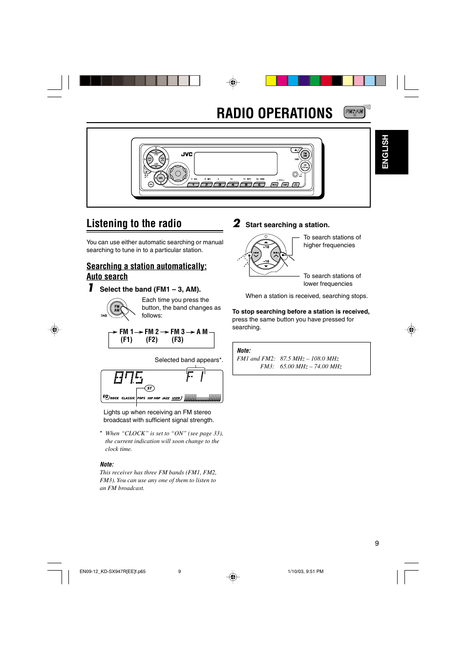 Radio operations, Listening to the radio | JVC GET0126-001A User Manual | Page 9 / 56