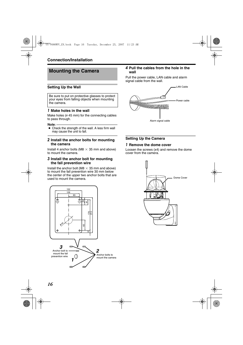 Connection/installation, Mounting the camera | JVC OUTDOOR PTZ IP DOME CAMERA VN-V686WPU User Manual | Page 16 / 44