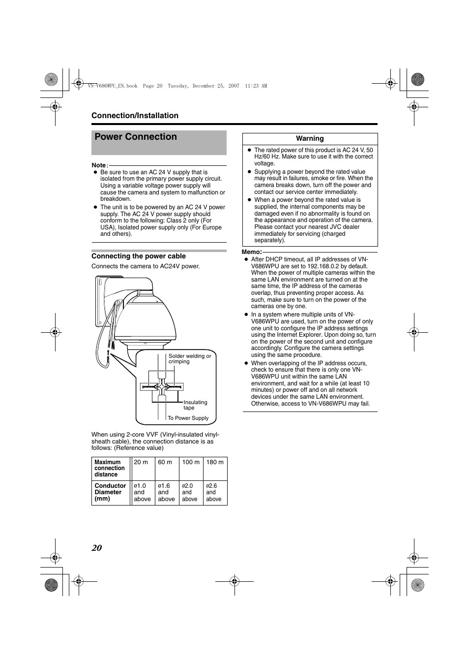 Power connection | JVC OUTDOOR PTZ IP DOME CAMERA VN-V686WPU User Manual | Page 20 / 44