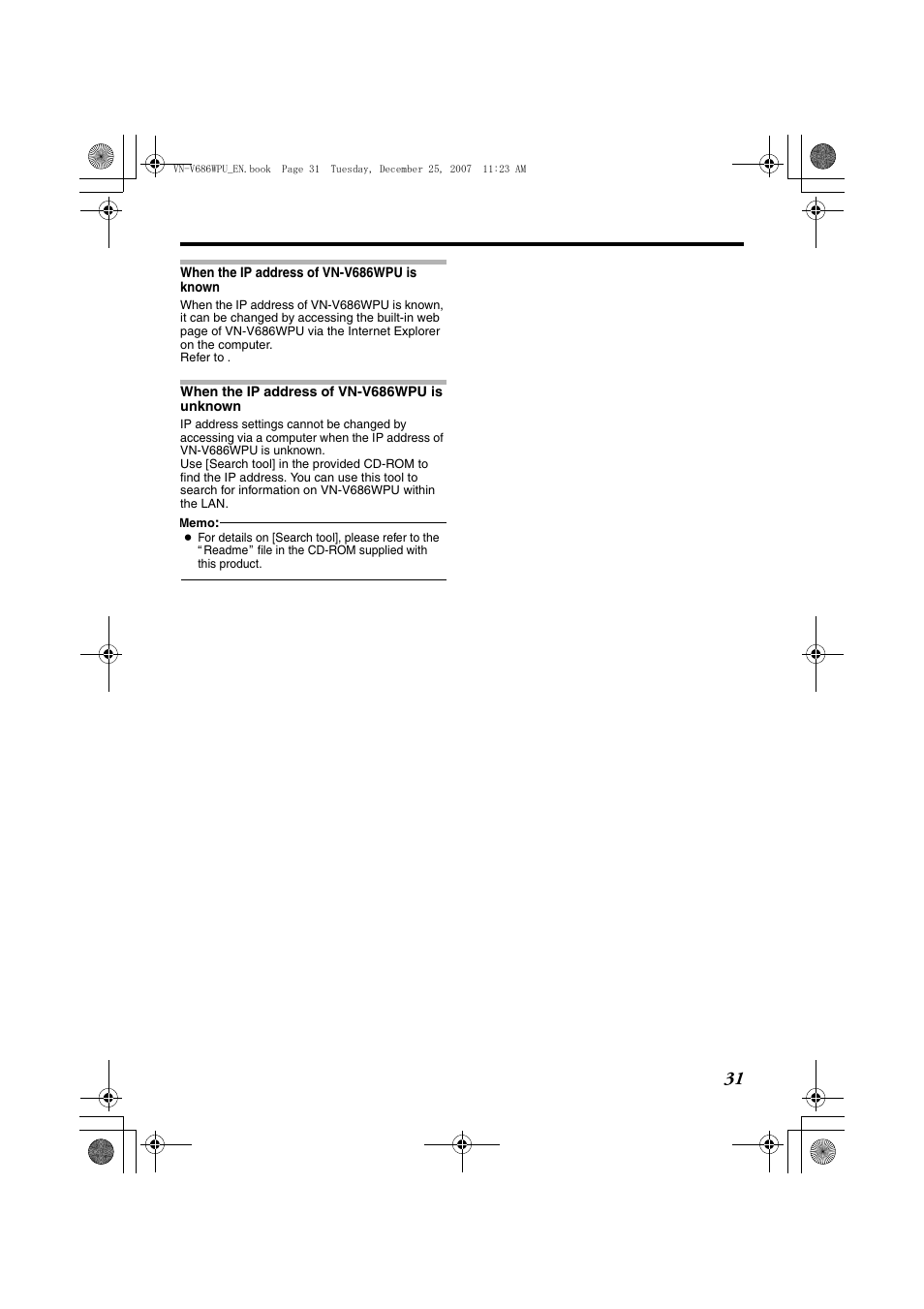 When the ip address of vn-v686wpu is known, When the ip address of vn-v686wpu is unknown, When the ip address of vn-v686wpu | Is known, Is unknown | JVC OUTDOOR PTZ IP DOME CAMERA VN-V686WPU User Manual | Page 31 / 44