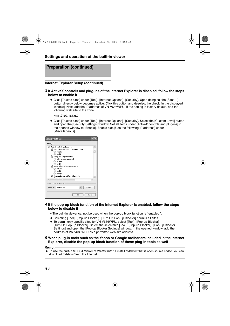 Preparation (continued) | JVC OUTDOOR PTZ IP DOME CAMERA VN-V686WPU User Manual | Page 34 / 44