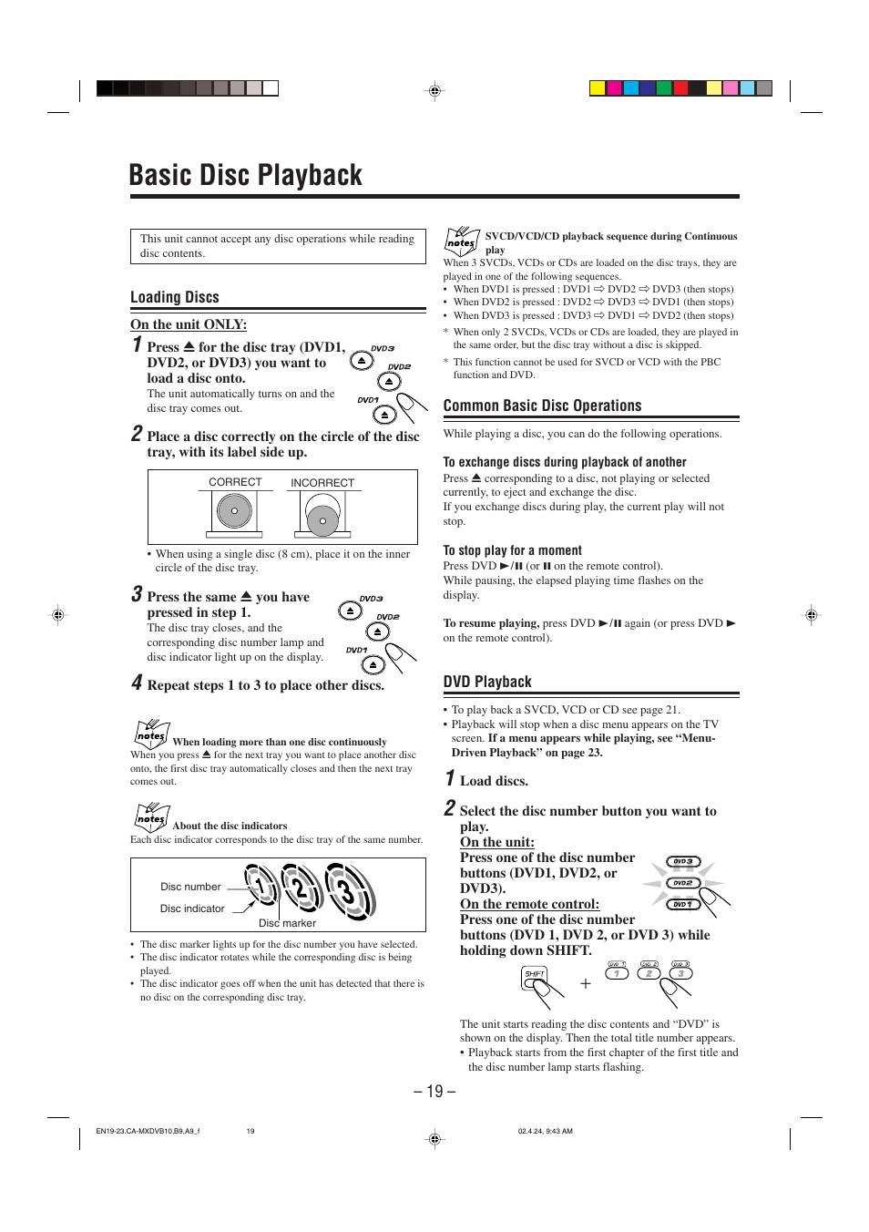 Basic disc playback | JVC CA-MXDVA9 User Manual | Page 22 / 72