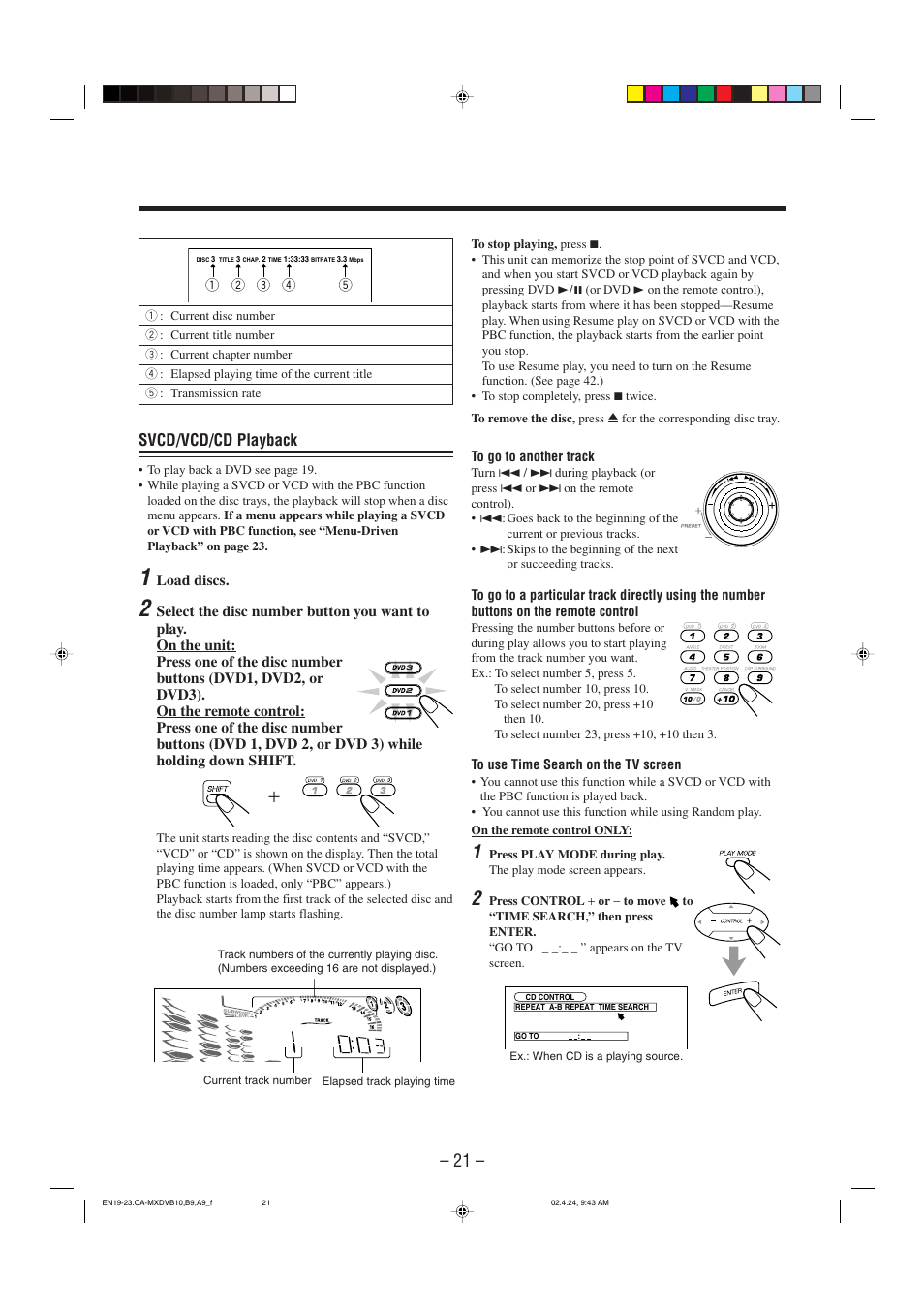 Svcd/vcd/cd playback | JVC CA-MXDVA9 User Manual | Page 24 / 72