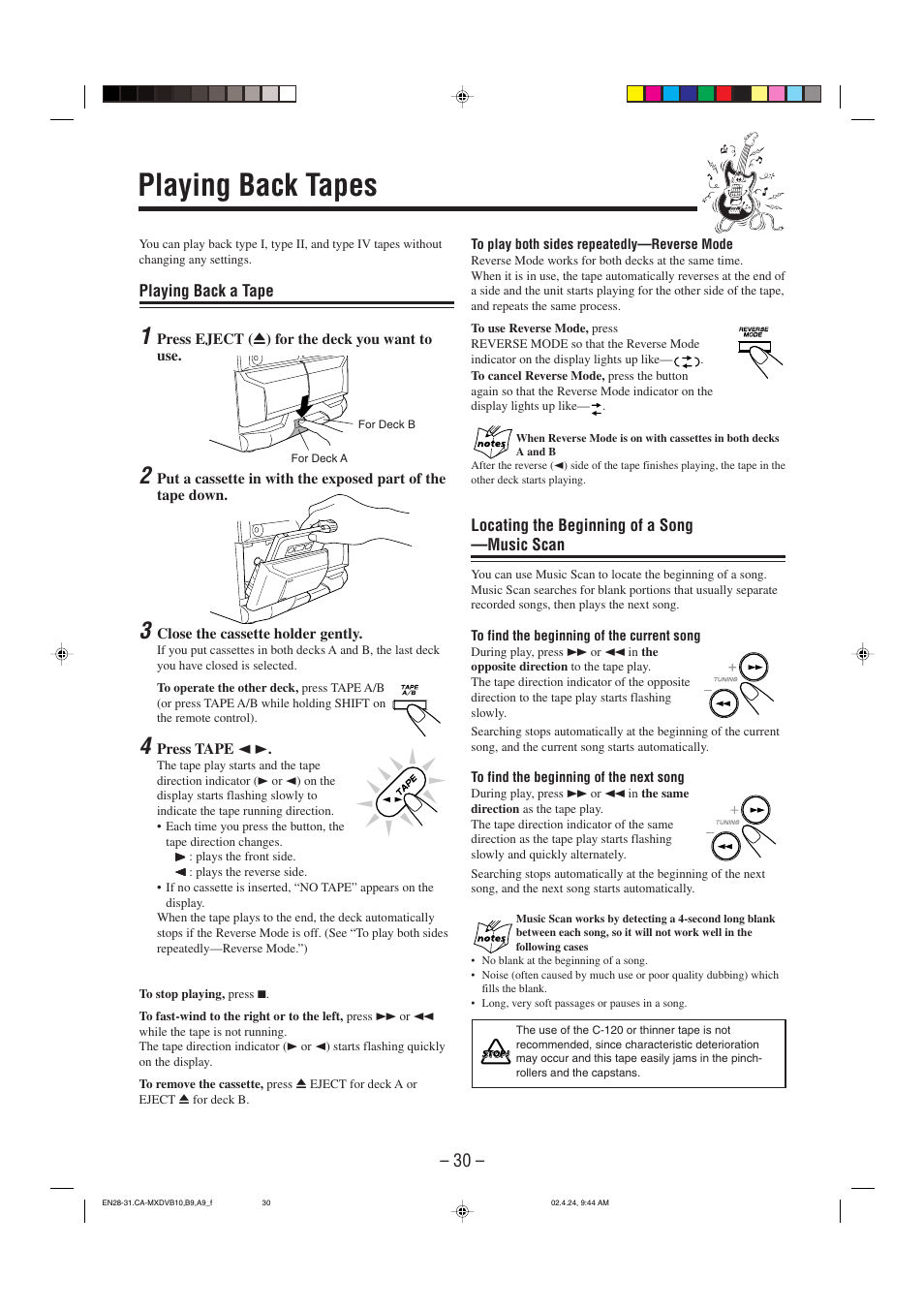 Playing back tapes | JVC CA-MXDVA9 User Manual | Page 33 / 72