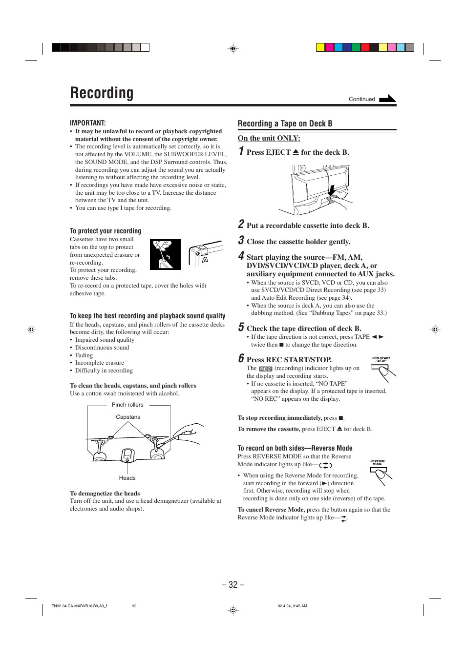 Recording | JVC CA-MXDVA9 User Manual | Page 35 / 72