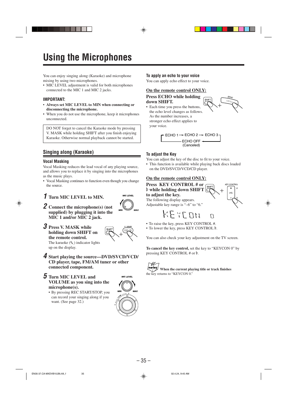 Using the microphones | JVC CA-MXDVA9 User Manual | Page 38 / 72