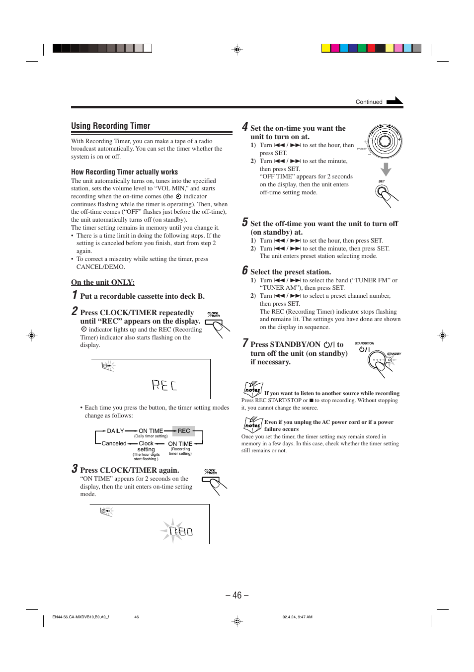 Using recording timer | JVC CA-MXDVA9 User Manual | Page 49 / 72