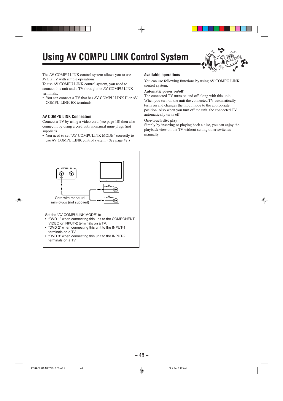 Using av compu link control system | JVC CA-MXDVA9 User Manual | Page 51 / 72