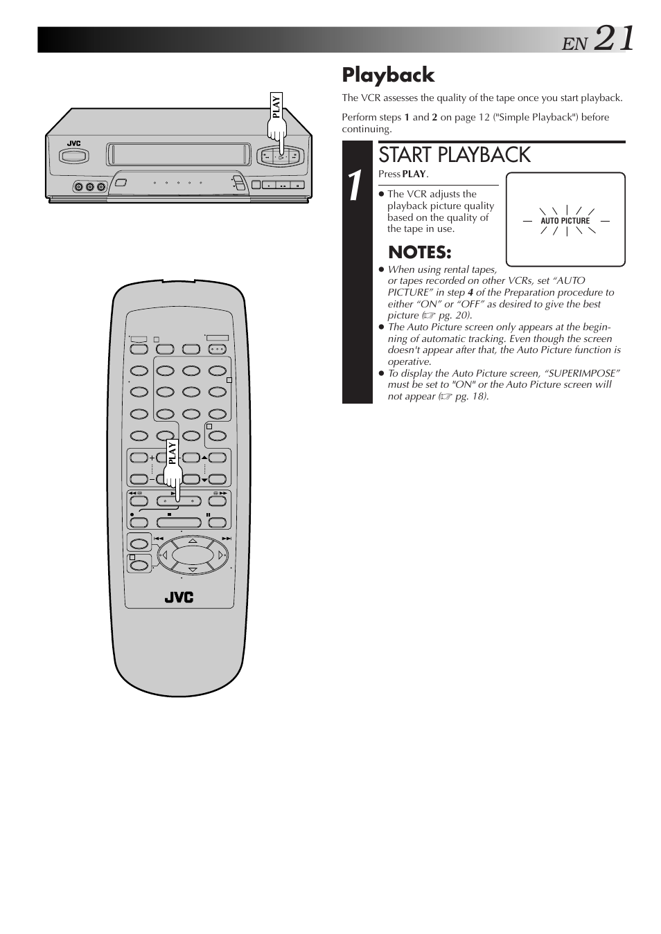 Start playback, Playback | JVC HR-A34U User Manual | Page 21 / 44
