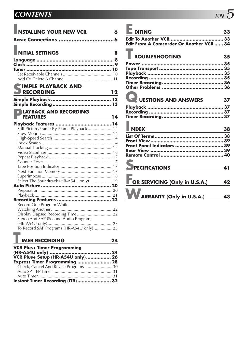 JVC HR-A34U User Manual | Page 5 / 44