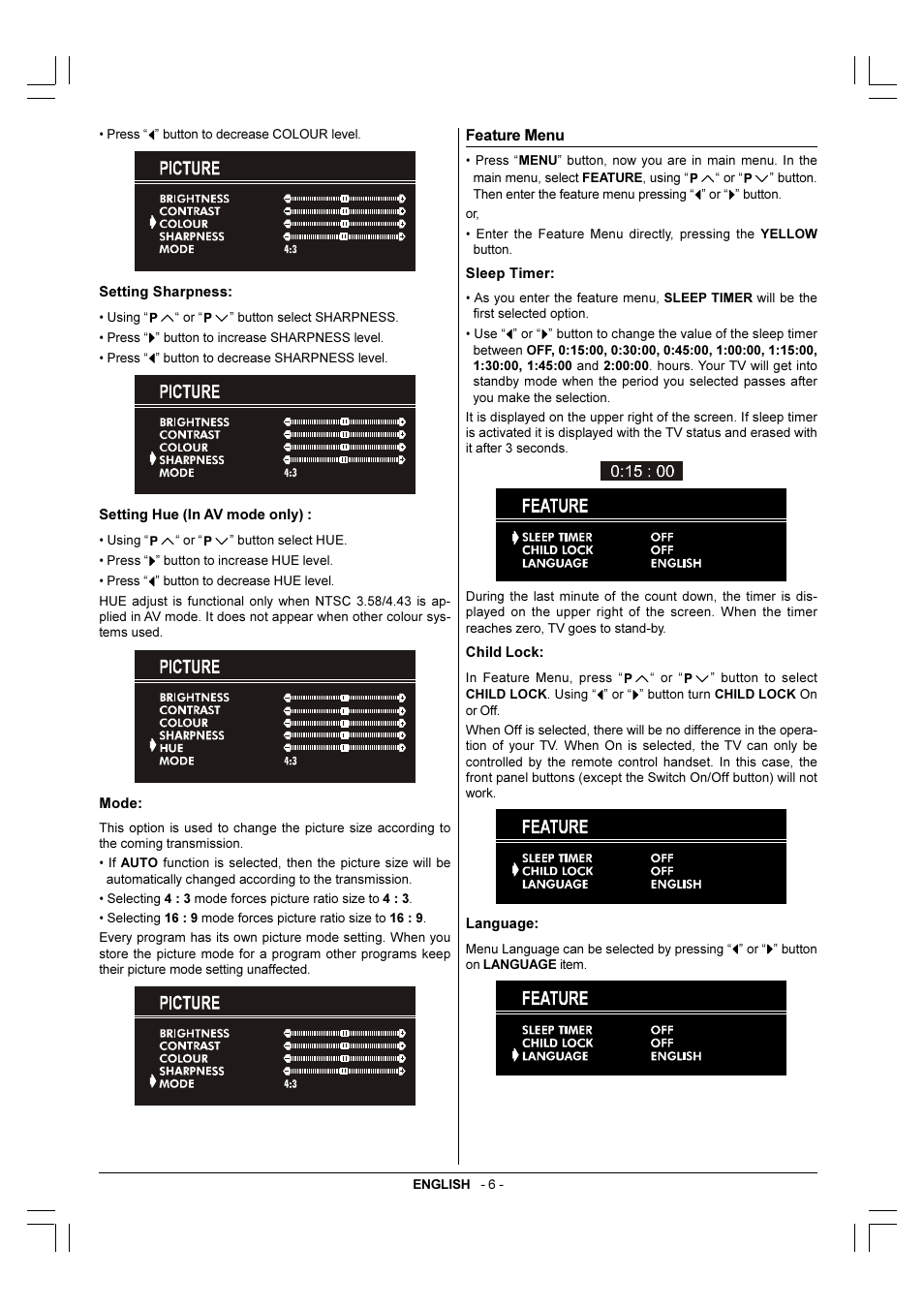 Feature menu | JVC 50052496 User Manual | Page 20 / 39