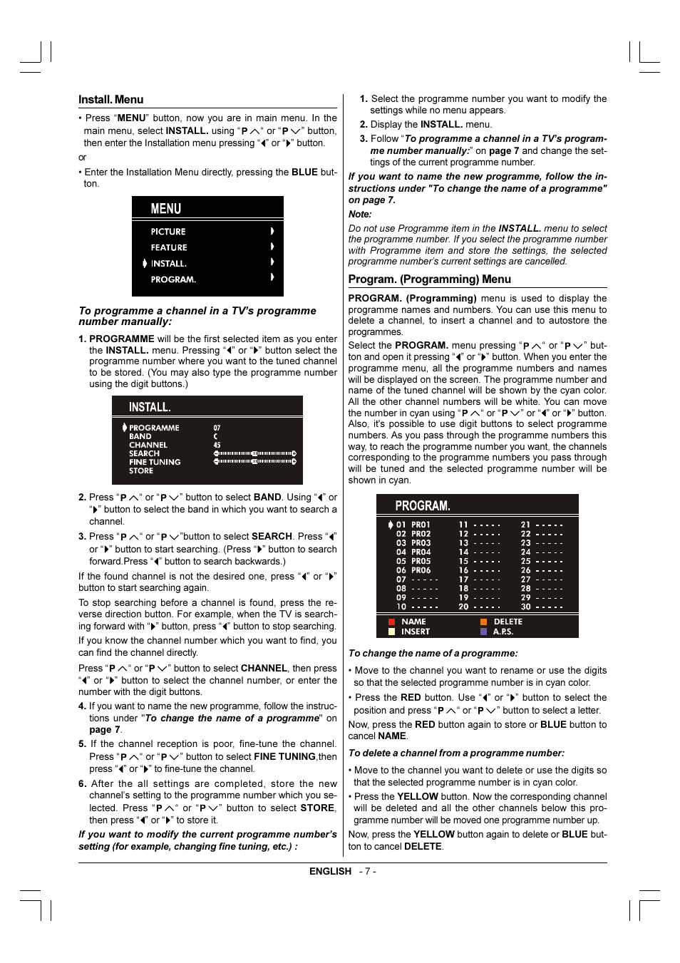 Install.menu, Program.(programming)menu | JVC 50052496 User Manual | Page 21 / 39