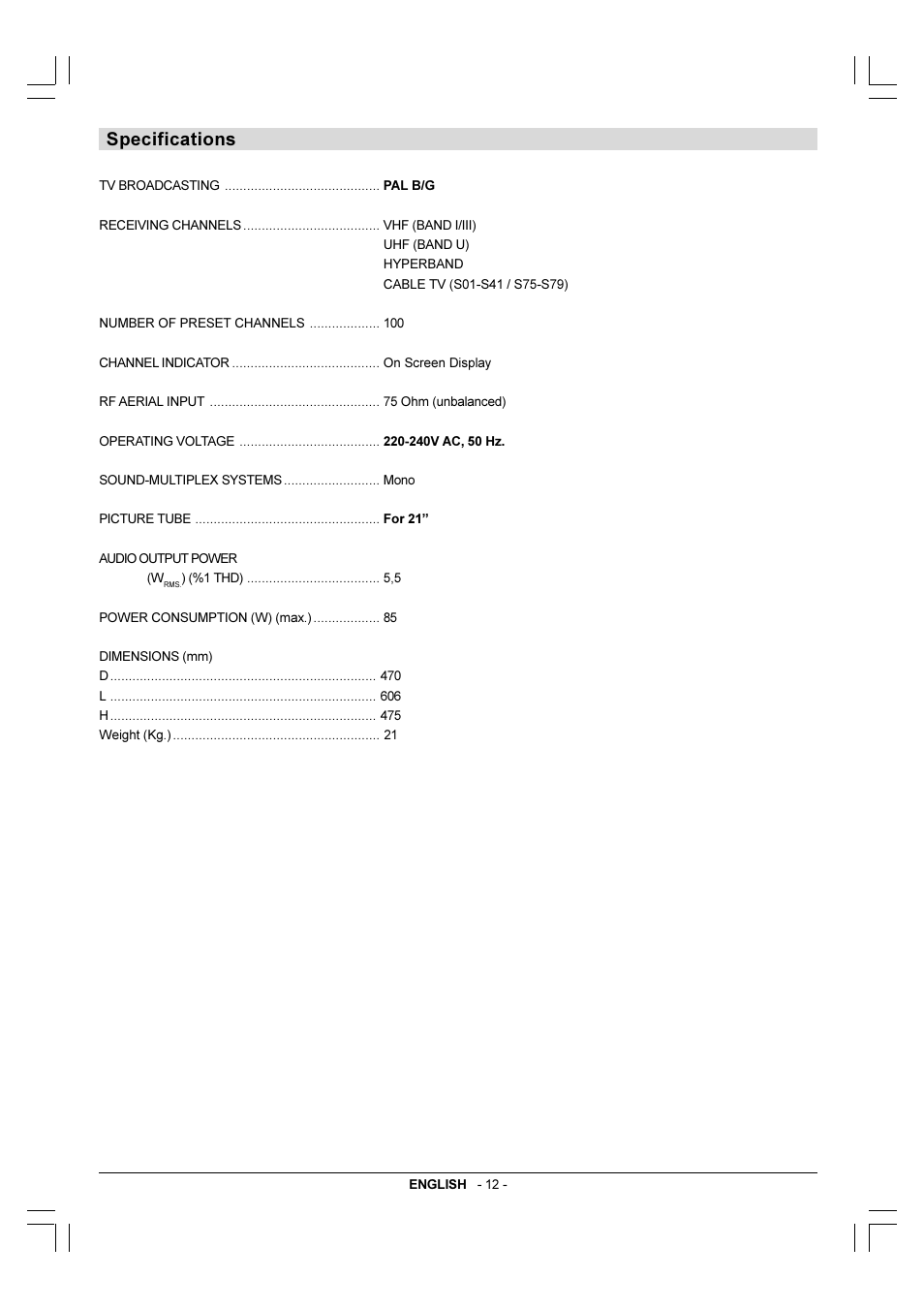 Specifications | JVC 50052496 User Manual | Page 26 / 39