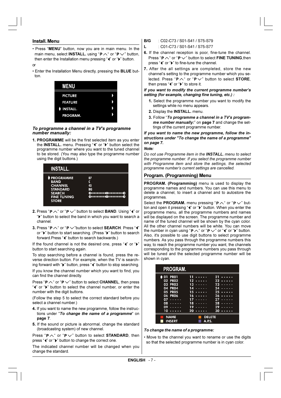 Install.menu, Program.(programming)menu | JVC 50052496 User Manual | Page 34 / 39