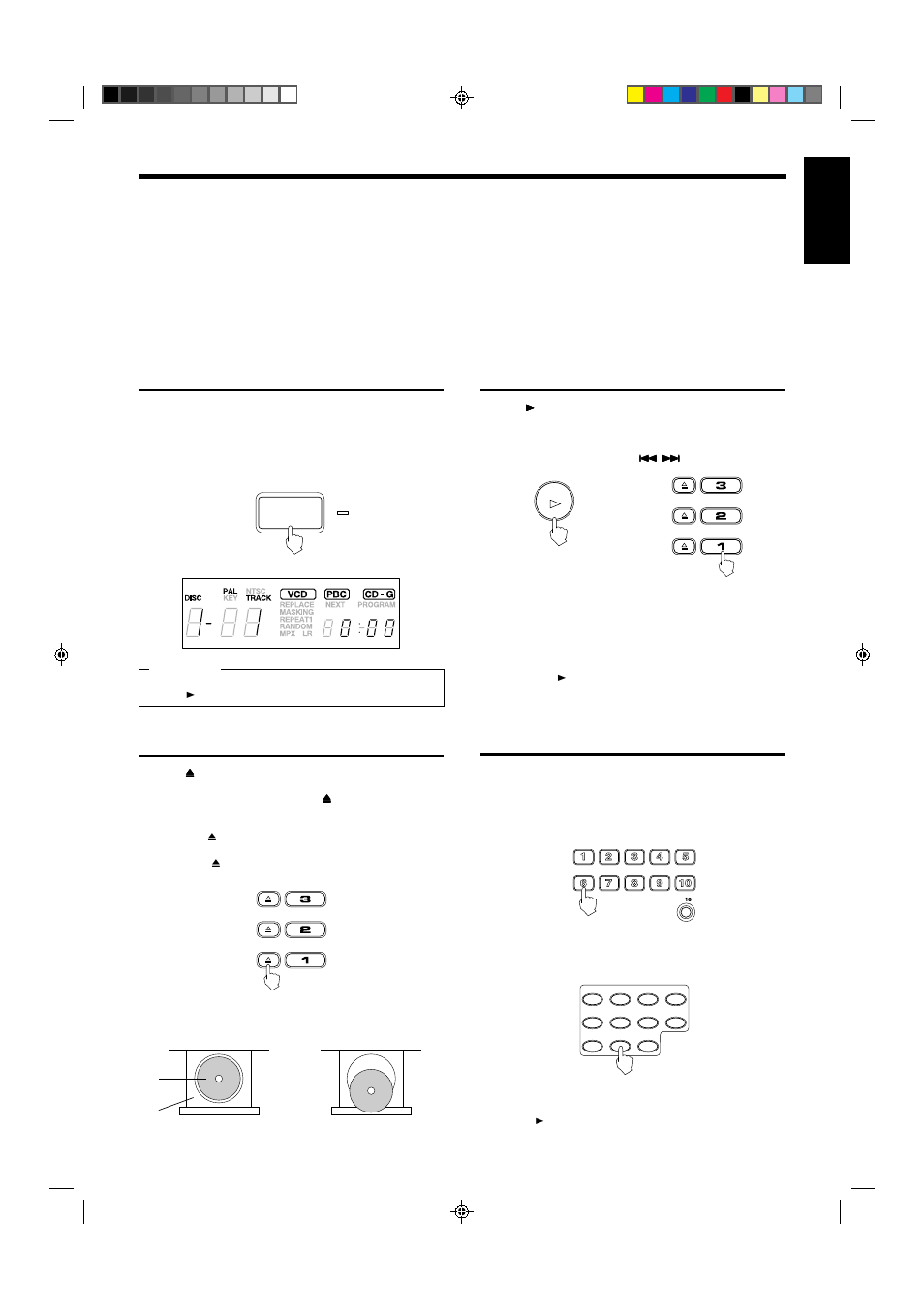 English, Basic operations preparation for playing, Inserting/removing disc(s) | Starting to play disc(s), Using number keys, Page 7 | JVC XL-MV55GD User Manual | Page 10 / 28