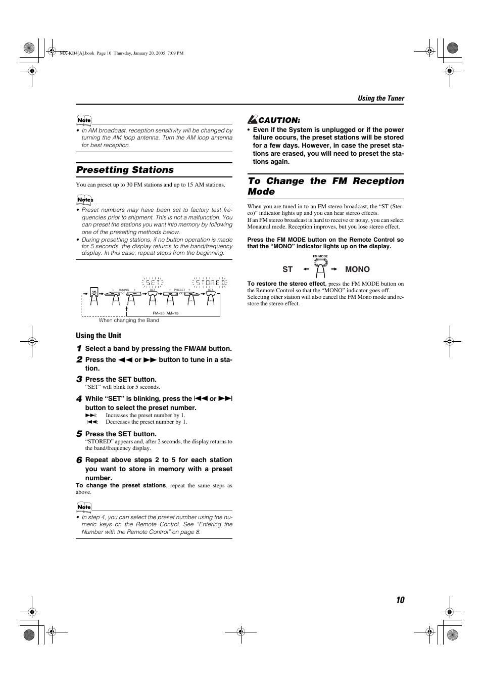 Presetting stations, To change the fm reception mode | JVC 0205NYMCREBET User Manual | Page 12 / 88