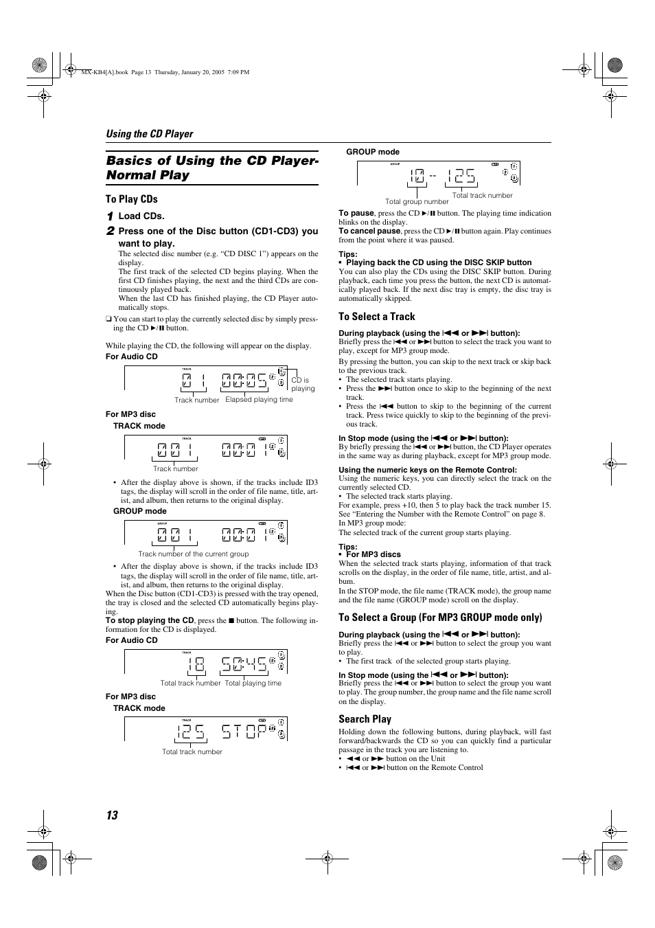 Basics of using the cd player- normal play, Basics of using the cd player-normal play | JVC 0205NYMCREBET User Manual | Page 15 / 88