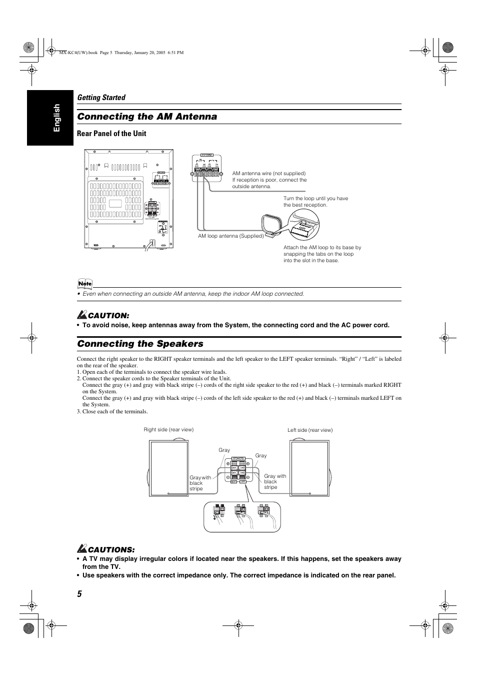 Connecting the am antenna, Connecting the speakers | JVC 0205NYMCREBET User Manual | Page 37 / 88