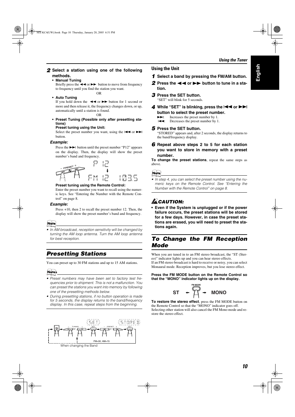 Presetting stations, To change the fm reception mode | JVC 0205NYMCREBET User Manual | Page 42 / 88