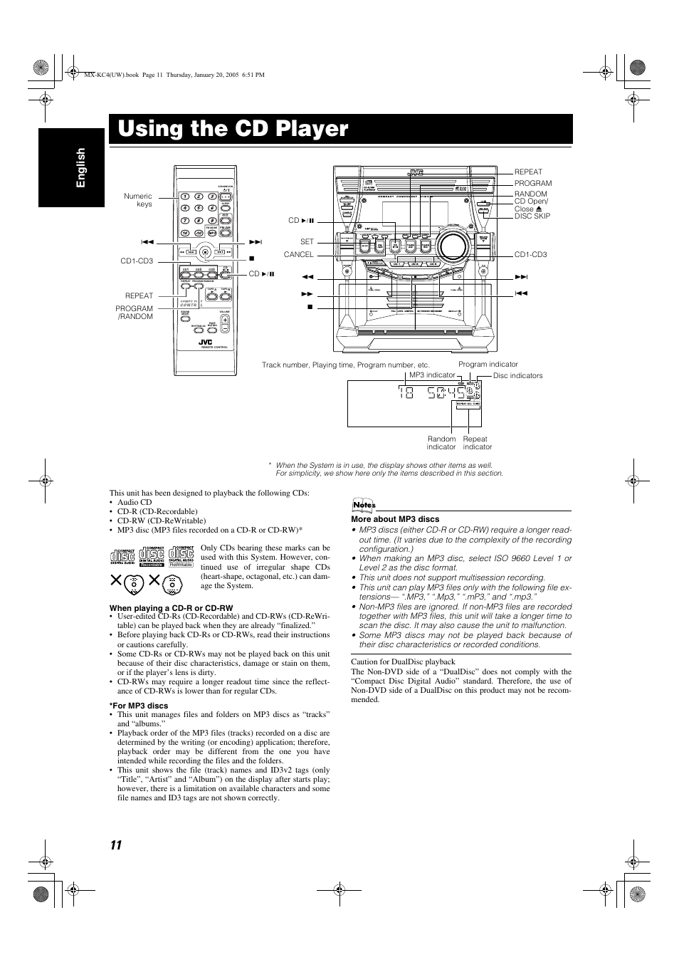 Using the cd player, En glish | JVC 0205NYMCREBET User Manual | Page 43 / 88